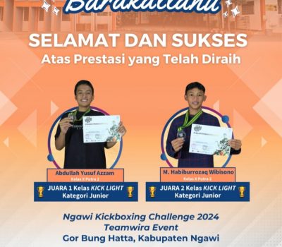 Dua Pelajar SMAIT Al Uswah Raih Juara Ngawi Kickboxing Challenge 2024