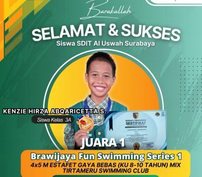 Kenzie Hirza SDIT Al Uswah Raih Juara 1 Brawijaya Fun Swimming Series 1
