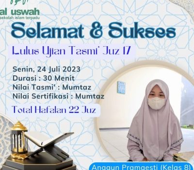 Dua Siswi SMPIT Al Uswah Raih Nilai Istimewa Dalam Ujian Tasmi’ Hafalan