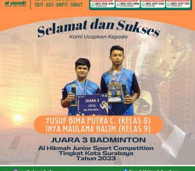 Siswa SMPIT Al Uswah Raih Juara 3 Badminton Tingkat Kota Surabaya