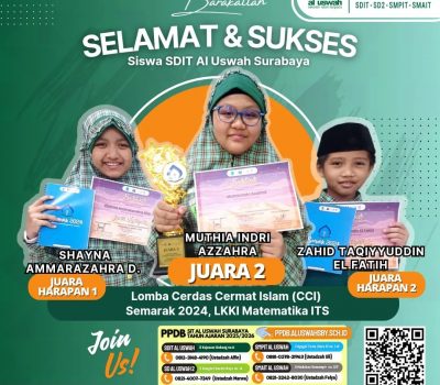 Tiga Siswa SDIT Al Uswah Surabaya Raih Juara CCI Matematika ITS