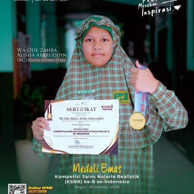 Wa Ode Zahra Meraih Medali Emas di Kompetisi Sains Nalaria Realistik 2026 Tingkat Nasional