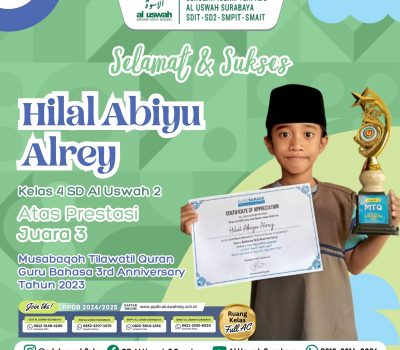 Hilal Abiyu Pelajar SD Al Uswah 2 Raih Juara 3 MTQ HUT Guru Bahasa